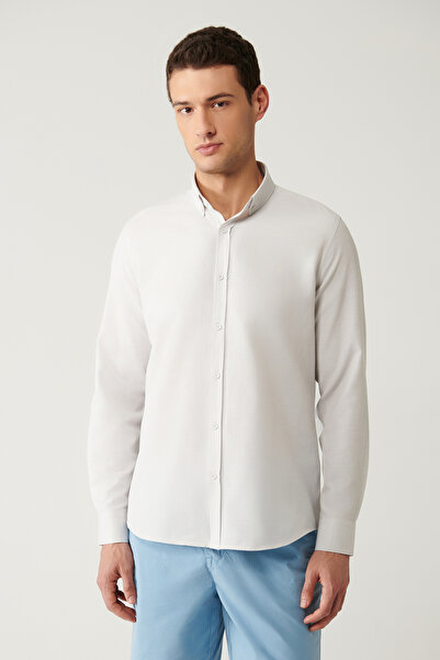 Avva Pánská šedá košile z bavlny Oxford E 002000 s jednoduchým žehlením