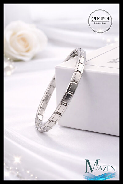 MAZEN İnce Barlı 7 mm Çelik İtalyan Charm Bileklik ( Beden Seçiniz).