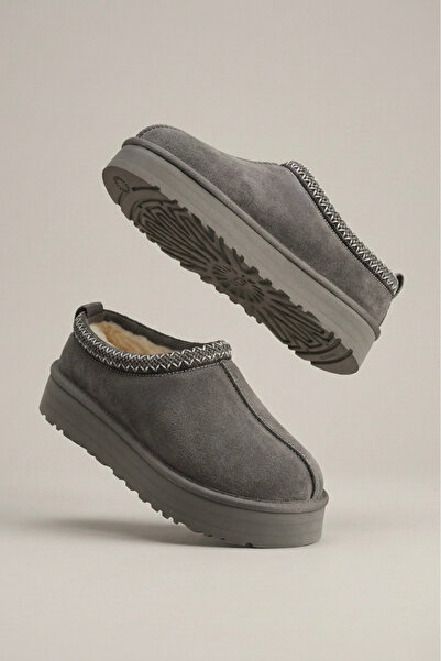 beelleshoe Luvi̇a Women/Girls Mini Gray Furry Suede Ankle Boots & House Slipp...