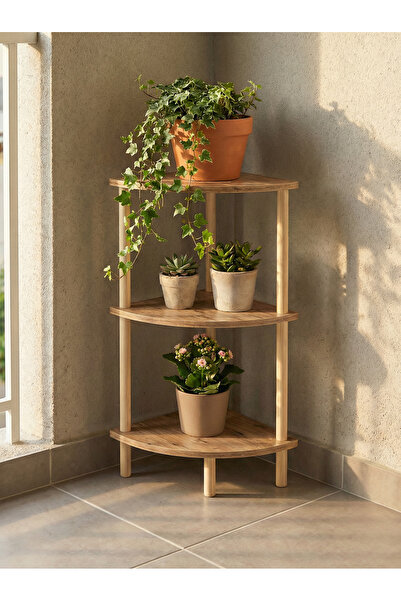 Macco Mobilya 3 Katlı Ahşap Köşeli Çok Amaçlı Çevir Kur Dekoratif Çiçeklik - ...