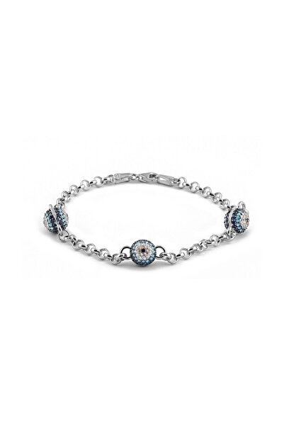 SUNSHINE 925 Ayar Rodyum Kaplamalı Zirkon Taşlı Nazar Gözlü Gümüş Bileklik