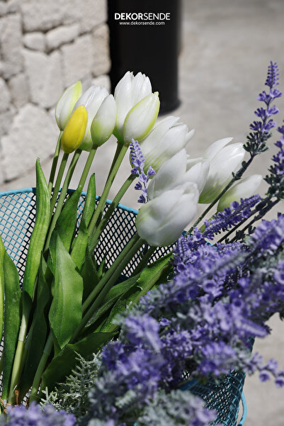 Dekorsende Yapay Islak Lale Beyaz 43 Cm