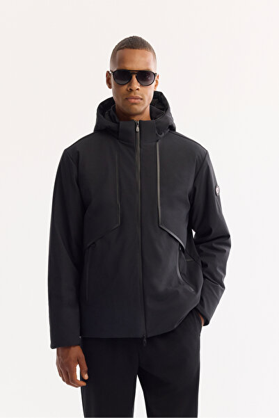 Avva Men's Black Hooded Water Repellent Windproof Lightweight Seasonal Regula...