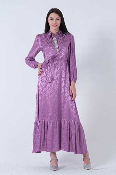 Feminist Hakim Yaka Kemer Detaylı Elbise Lavanta 4593265