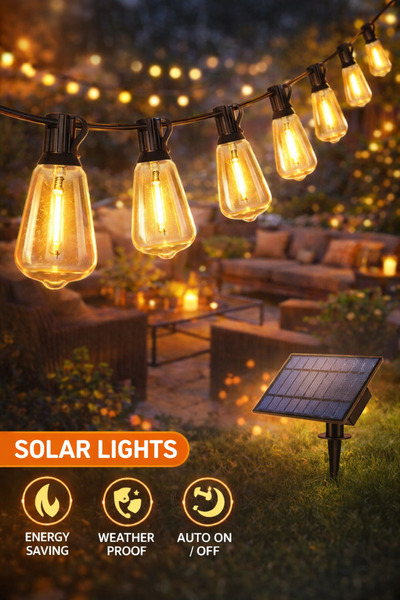 OEM Ghirlanda Solară LED Exterior cu 10 BecurI Retro– IP65, 8 Moduri Iluminar...