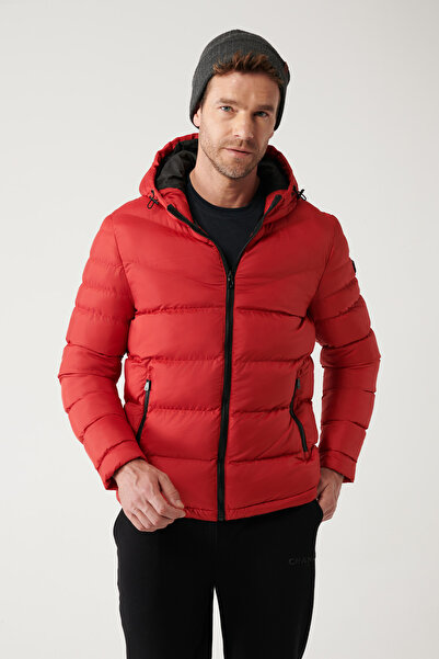 Avva Pánská červená vodoodpudivá prošívaná bunda s kapucí a kapucí E 006011