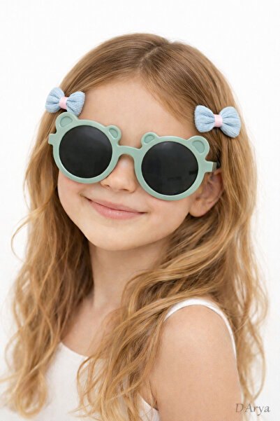 Darya Dd370 Light Blue Ear Detail Sunglasses and Bow Buckle Set (Set of 2)