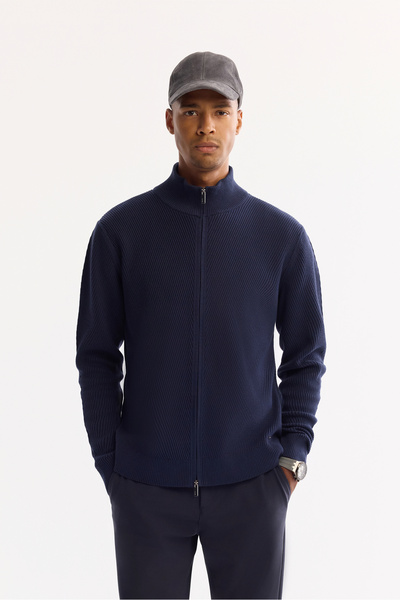 Avva Erkek Lacivert Dik Yaka Fermuarlı Pamuklu Soft Touch Dokulu Regular Fit ...