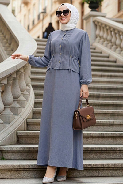 N.S NEVA STYLE Etekli Gri Tesettür İkili Takım 20239GR