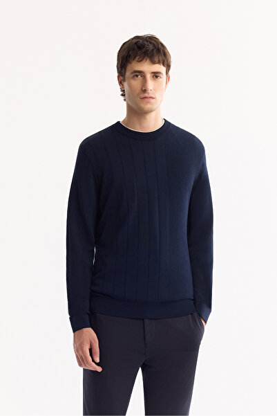 Avva Men's Navy Blue Crew Neck Rayon Anti-Pilling Textured Knitwear Regular F...