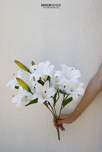 Dekorsende Yapay Lilyum Demeti Beyaz 55 cm