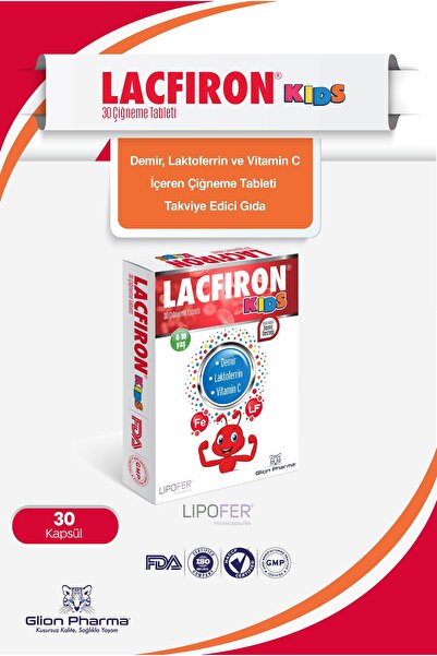 Glion Pharma Lacfiron Kids Demir, Laktoferrin ve Vitamin C İçeren Çiğneme Tab...