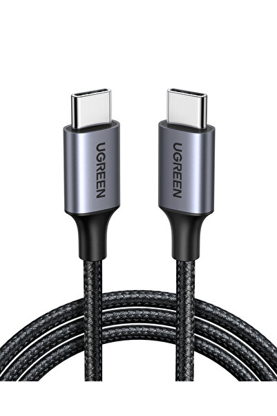 Ugreen USB-C 60W 3A QC PD Örgülü Hızlı Şarj Kablosu, 1 m, Siyah, 50150