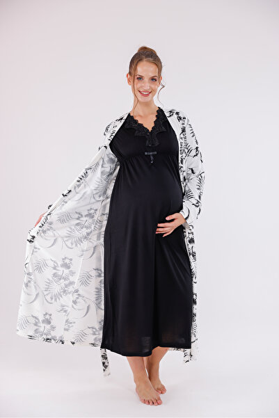 Yulem Homewear Set de 2 cămăși de noapte pentru gravide din bumbac cu mâneci ...