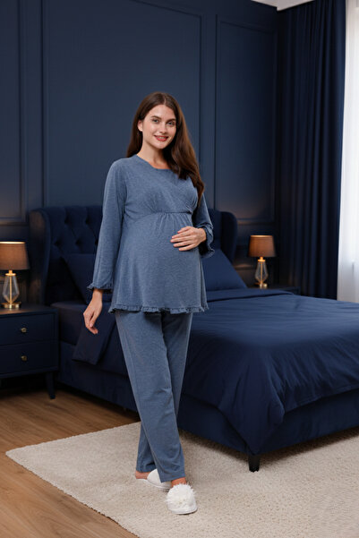 Yulem Homewear Set de pijamale de maternitate din bumbac cu mâneci lungi, cu ...