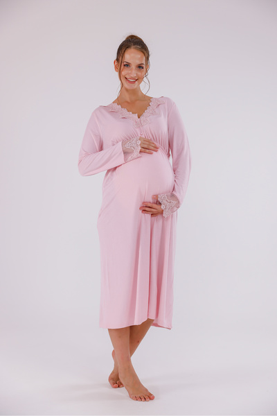 Yulem Homewear Βαμβακερό νυχτικό εγκυμοσύνης με λεπτομέρεια από δαντέλα σε σκ...