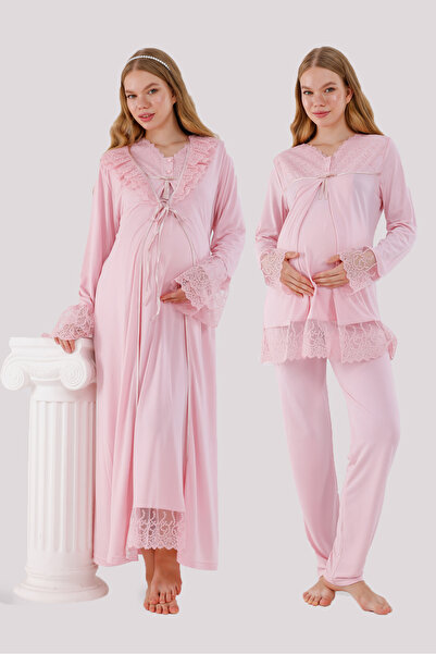 Yulem Homewear Set de 4 piese din bumbac cu design special din dantelă, pentr...