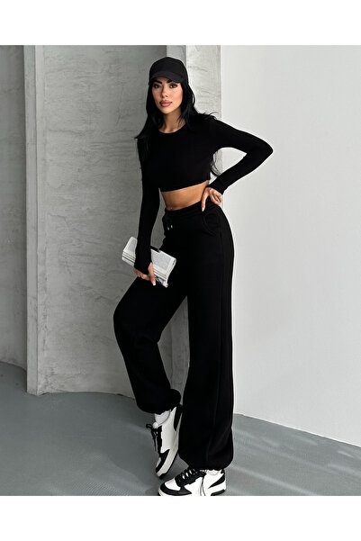 FERZOLAİO Black Bottom Sweatpants with Elastic Legs