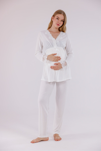 Yulem Homewear Σετ πιτζάμες εγκυμοσύνης από βαμβάκι με λεπτομέρεια από δαντέλ...