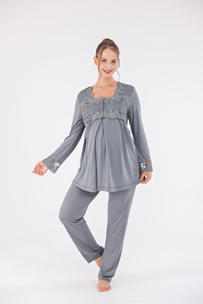 Yulem Homewear Set de pijamale din 3 piese pentru maternitate, din bumbac, cu...