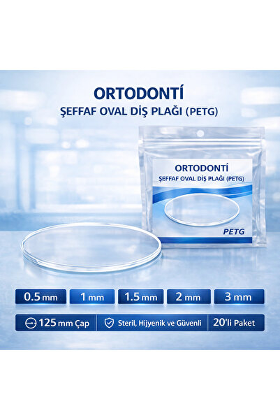 TREND ORTODONTİ ŞEFFAF OVAL DİŞ PLAĞI (PETG)(0,5mm-1mm-1,5mm-2mm-3mm)