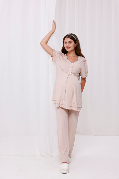 Yulem Homewear Σετ πιτζάμες εγκυμοσύνης με λεπτομέρεια σχεδίασης με κορδέλα σ...