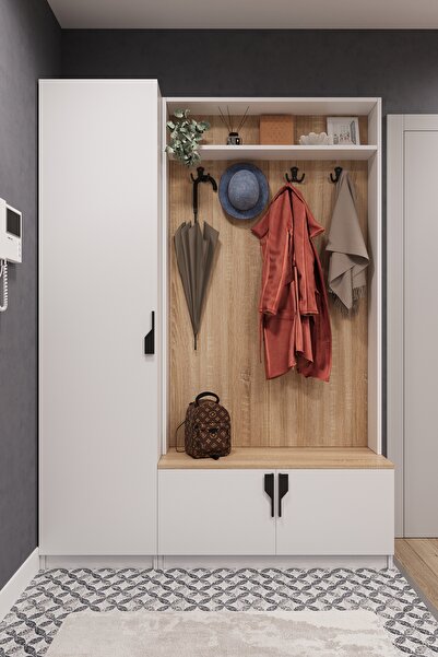 asratrend Lüks Çok Raflı Portmanto Askılı Vestiyer %100 MDF Çok Raflı Ayakkab...