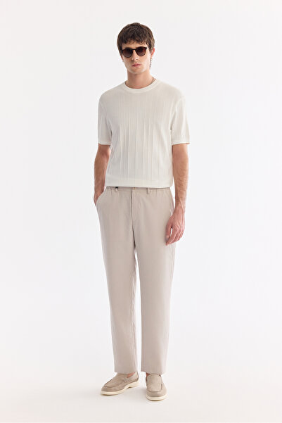 Avva Men's Beige Modal Tensel Fabric Trousers with Side Pockets A61Y3217