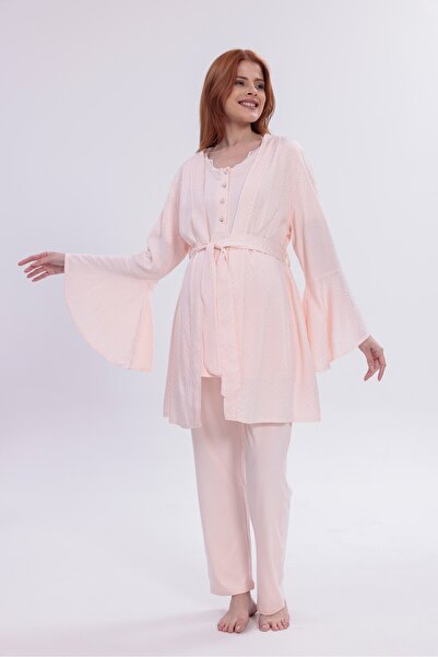 Yulem Homewear Σετ πιτζάμες εγκυμοσύνης 3 τεμαχίων από βαμβακερό ύφασμα ζακάρ...