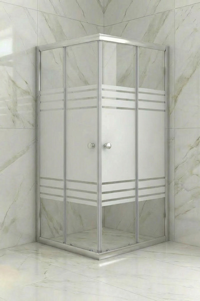 Durul Duşakabin Kare Temperli Cam Sürgülü Kapılı Teknesiz Trio Kumlama Krom P...