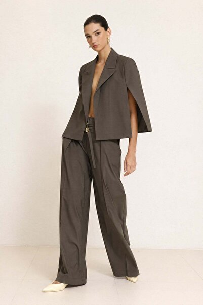 Setre Jachetă poncho gri închis cu detalii la mâneci și umeri