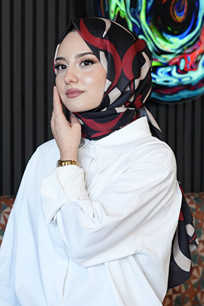 AFVENTE Червен памучен шал с геометрични шарки