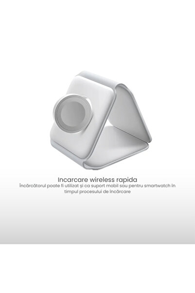 OEM Incarcator wireless magnetic 3 in 1 pliabil si, 15W, pentru telefon, smartwatch si casti, Alb