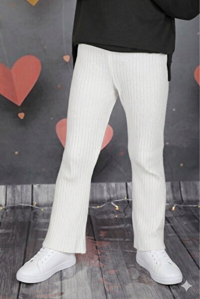 KUEZA KIDS Kız Çocuk Fitilli İspanyol Paça Yumuşak Dokulu Triko Tayt