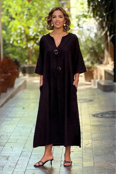 Nevin Kaya Moda Rochie italiană cu design cu 2 nasturi din in negru