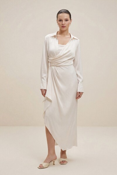 Setre Кремава рокля с дълги ръкави, яка с кръстосано закопчаване и дължина до...