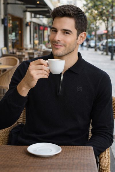 WE AND ME PULOVER BĂRBAȚI 100% ORGANIC, MOALE, CU FERMUAR, CU GĂRĂ POLO