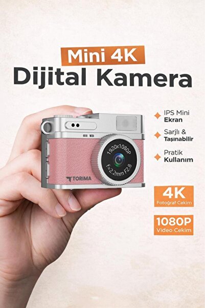 Torima Mini Dijital Kamera Selfie Video Vlog Kamerası Mini Anahtarlık 1080P CMR35 Pembe
