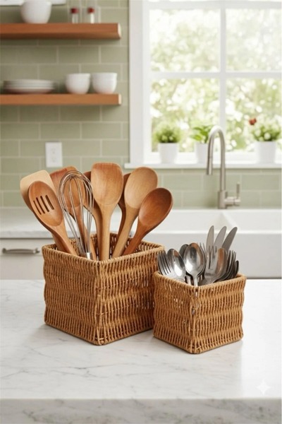 Bayev Wicker 700781 2-Piece Spoon Holder Decorative Basket Cobalt Warm Spoon ...