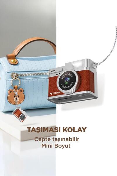 Torima Mini Dijital Kamera Selfie Video Vlog Kamerası Mini Anahtarlık 1080P CMR35 Kahverengi