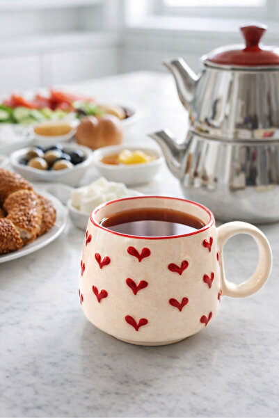 EvaniLife KALP DESENLİ KABARTMALI ÖZEL EL İŞİ SERAMİK KUPA Kahve & Çay Kupa B...