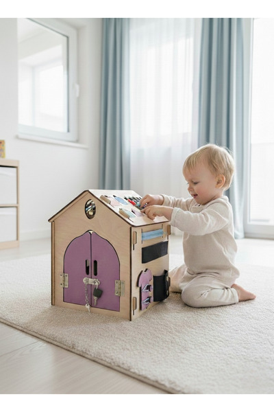 MARSWOODART Montessori Ahşap Aktivite Evi Küçük Boy – Busyboard Aktivite Evi ...