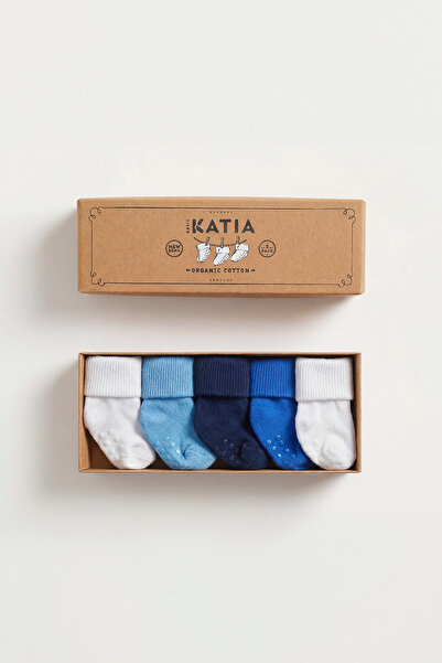 Katia&Bony Yenideoğlan 5-teilige Bio-Babysocken Blau-Weiß
