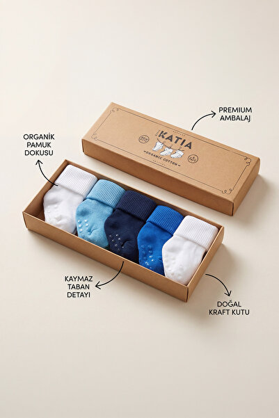 Katia&Bony Yenideoğlan 5-teilige Bio-Babysocken Blau-Weiß