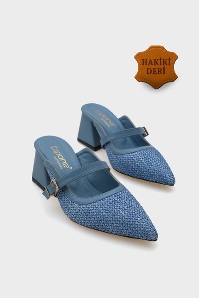 Capone Outfitters Nena Hakiki Deri Sivri Burunlu Hasır Burnu Kapalı Kadın Terlik