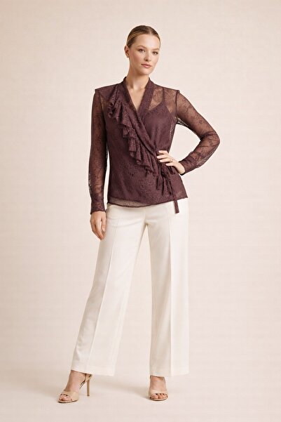 Setre Gül Kurusu Uzun Kollu Katman Detaylı Modern Bluz