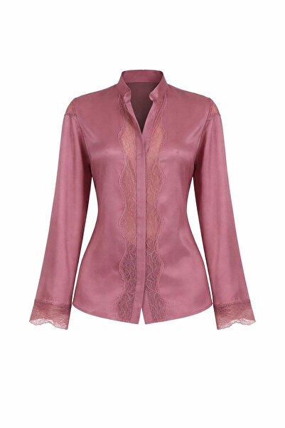 Setre Gül Kurusu Dantel Detaylı Uzun Kollu Rahat Kesim Bluz