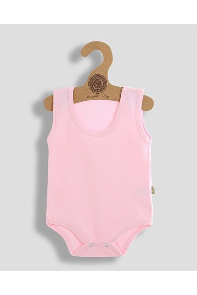 vitmo Çıtçıtlı Bebek Body Zıbın Askılı Düz Pembe Renk , %100 Organic Pamuk