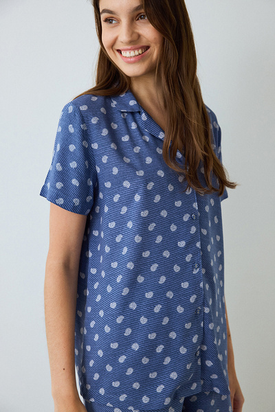 Penti Indigo Floral Print Shirt Collar Short Sleeve Pyjama Set