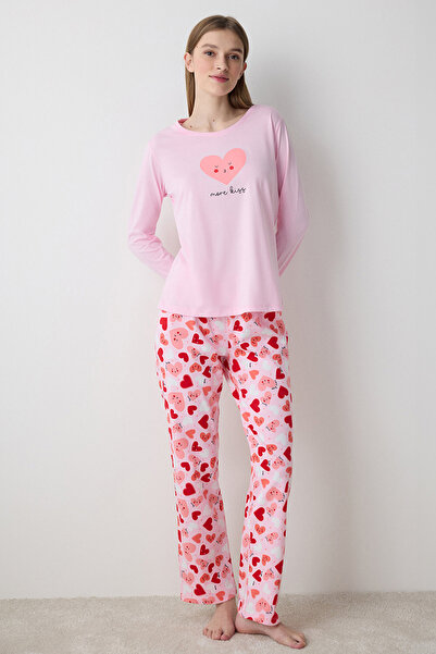 Penti Cute Hearts Pants Light Pink Pajama Set - Penti Loves Paris Collection